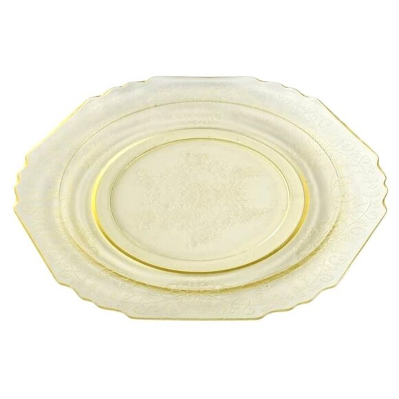 Vintage Hazel-Atlas Florentine Yellow Depression Glass Plates Set Of 2 Floral De - Picture 3 of 8